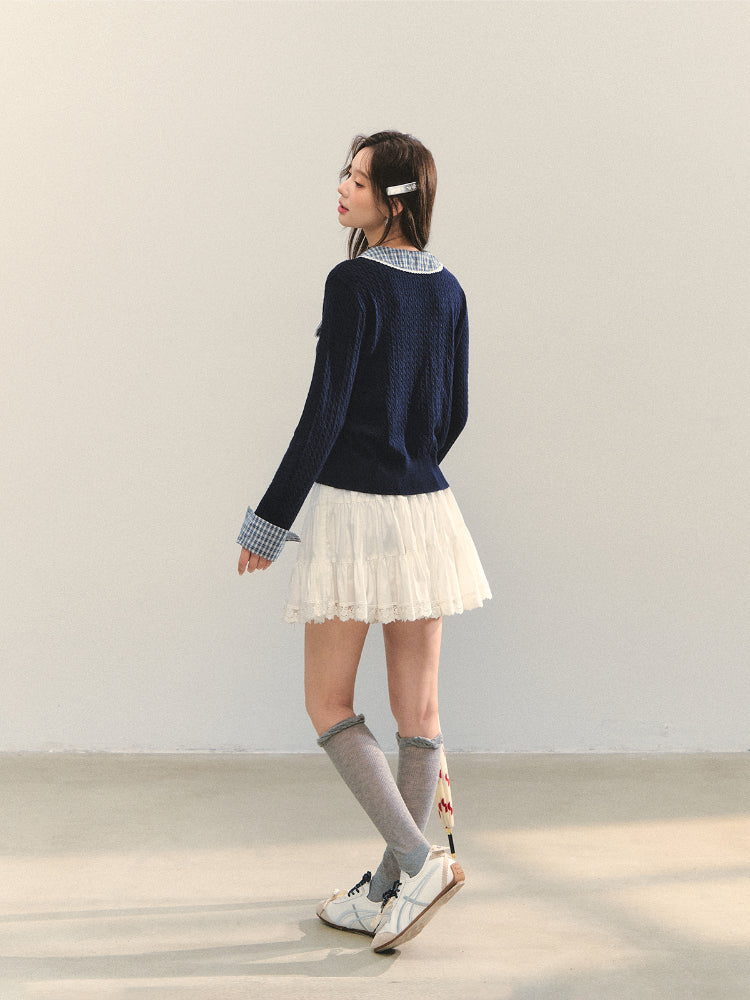 Cable Knit Checkered Sweater - CHINASQUAD