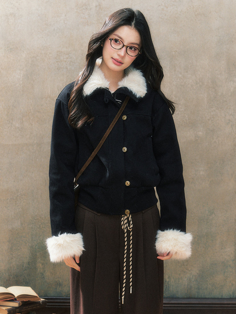 Black Fitted Shearling Jacket - CHINASQUAD