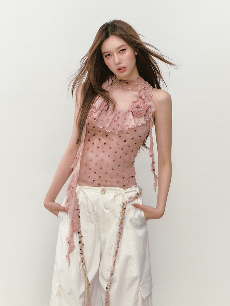 Ribbon-Flower Halter Vest - CHINASQUAD
