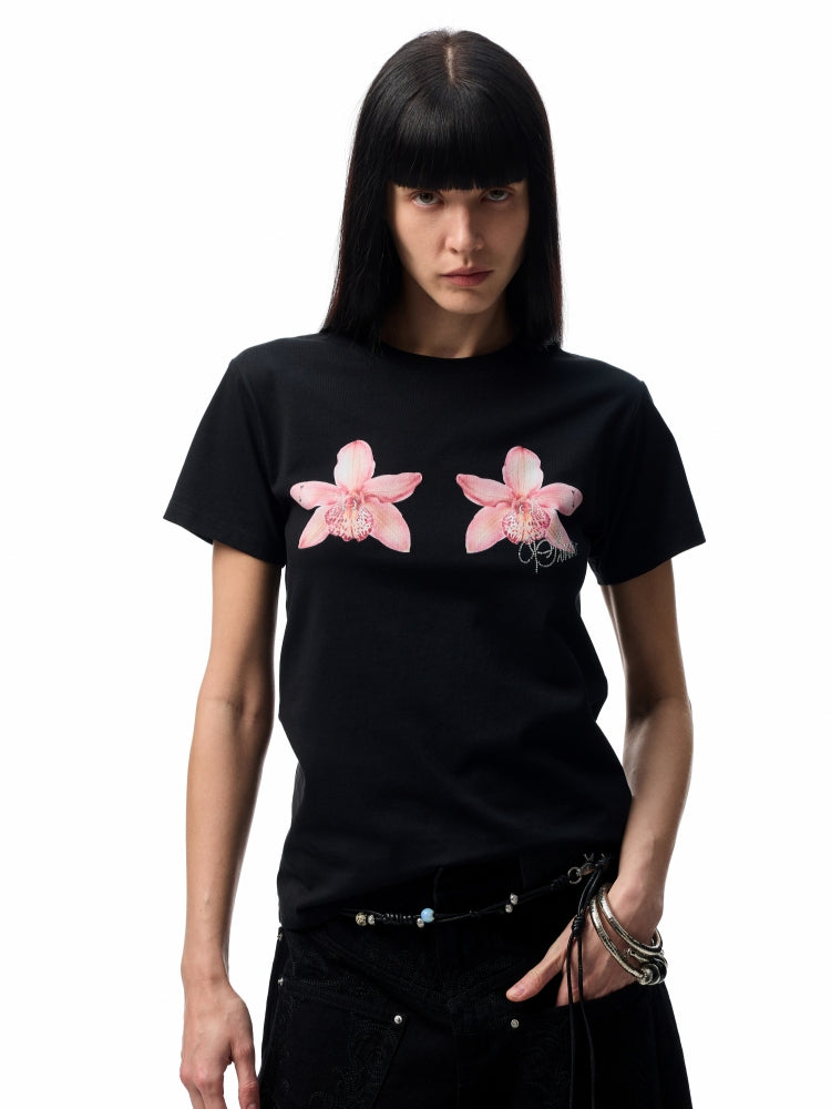 Printed Loose Austrian Rhinestone T-shirt - CHINASQUAD