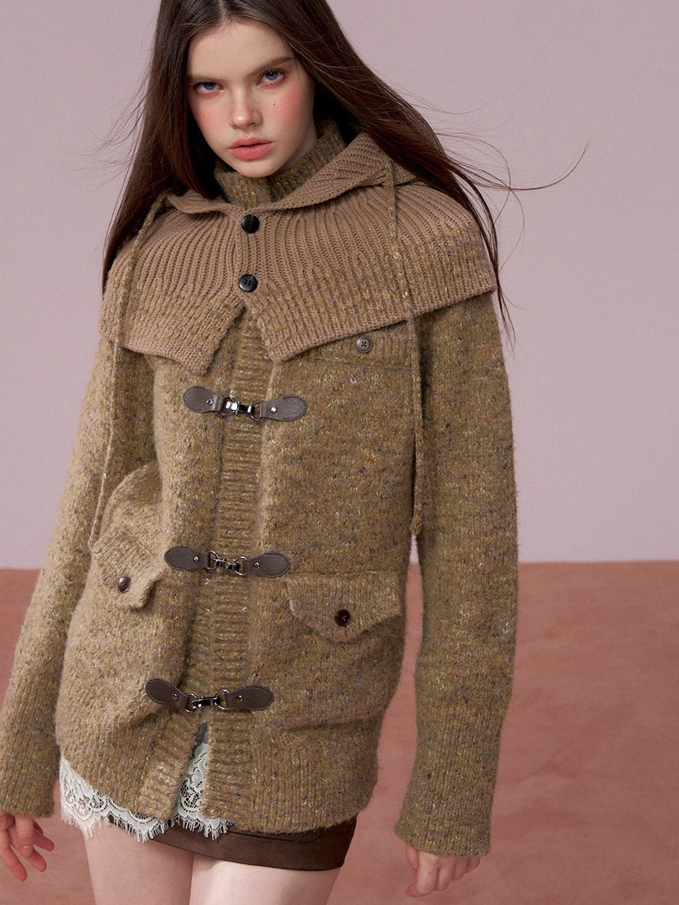 Knit Cardigan & Hooded Cape Set