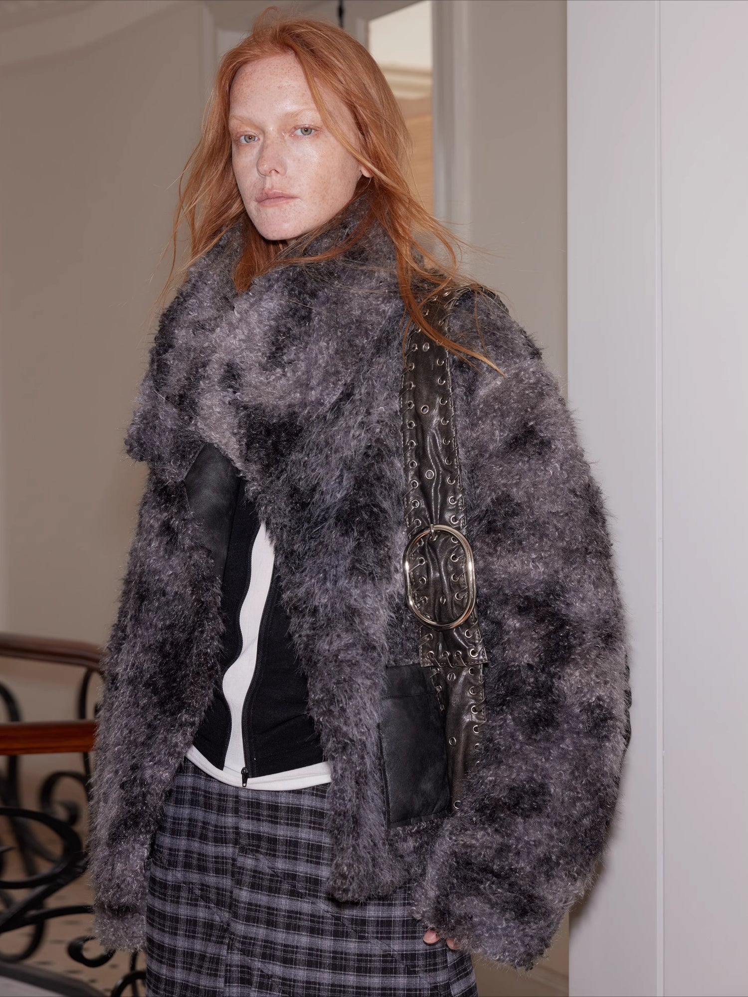 Reversible Shearling Studded Leather Jacket - CHINASQUAD