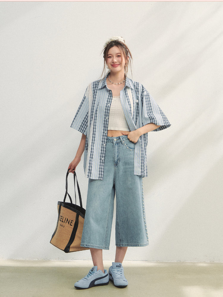 Lace - Plaid Embroidered Shirt - CHINASQUAD
