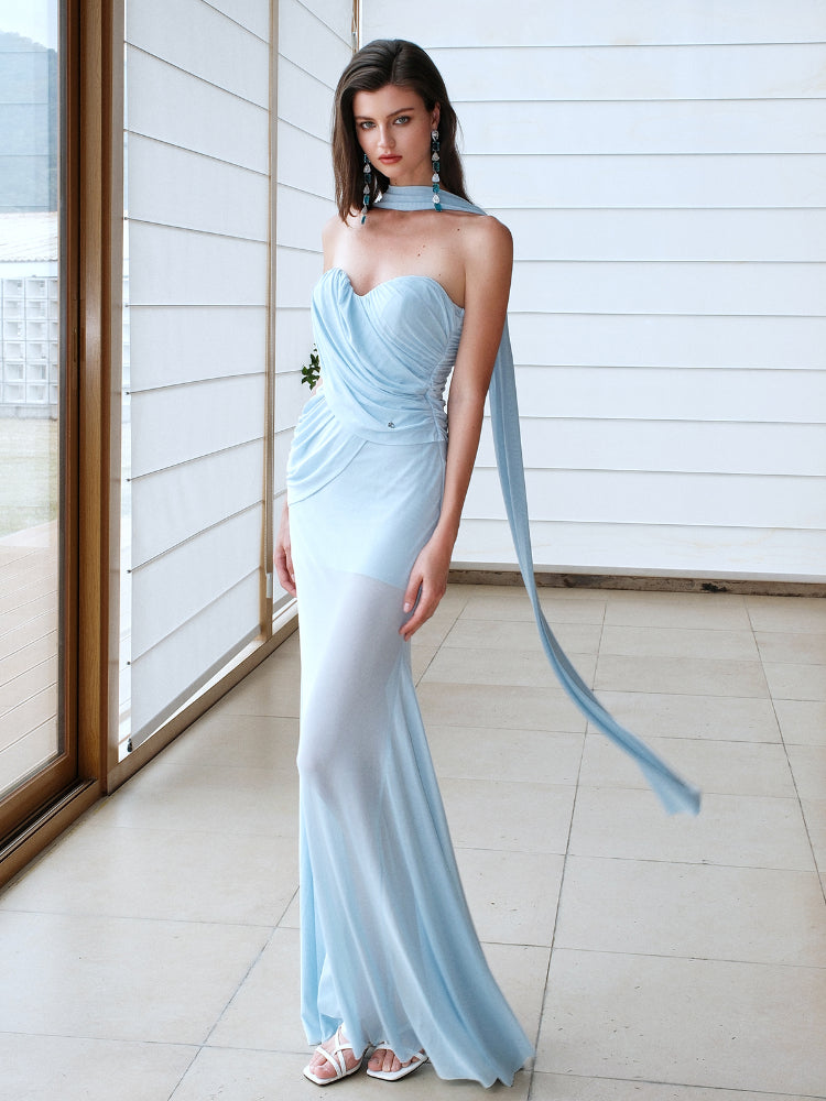 Ruched Design Asymmetrical Mermaid Dress - CHINASQUAD