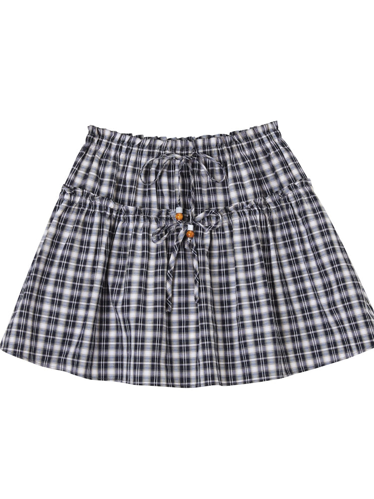 Checkered Ruffle A - Line Midi Skirt - CHINASQUAD