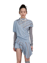 Blue-Gray Striped Irregular Patchwork Dress - CHINASQUAD