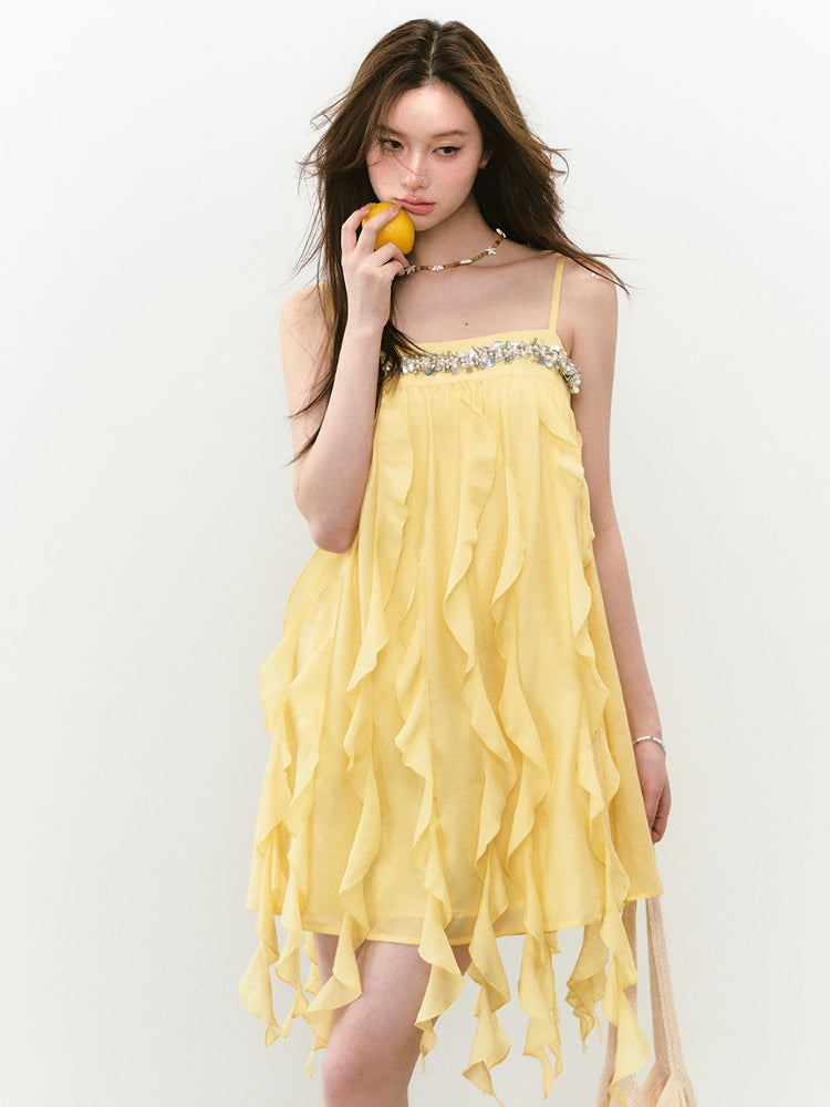 Beaded Flowing A-line Acetate Dress - CHINASQUAD