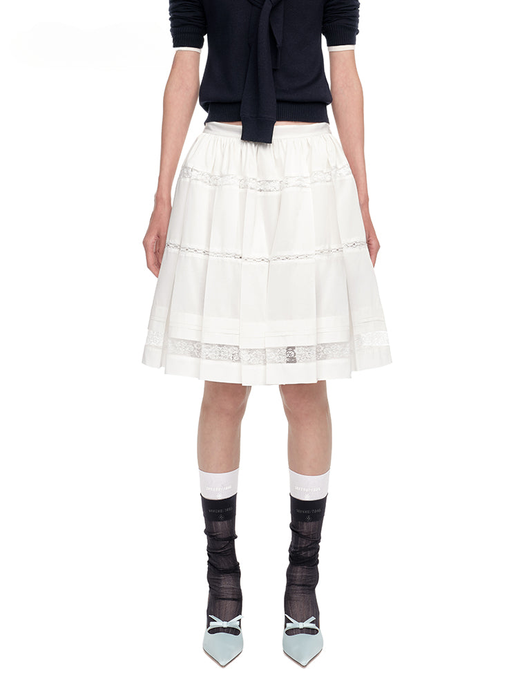 Lace Splicing Pleated Skirt - CHINASQUAD