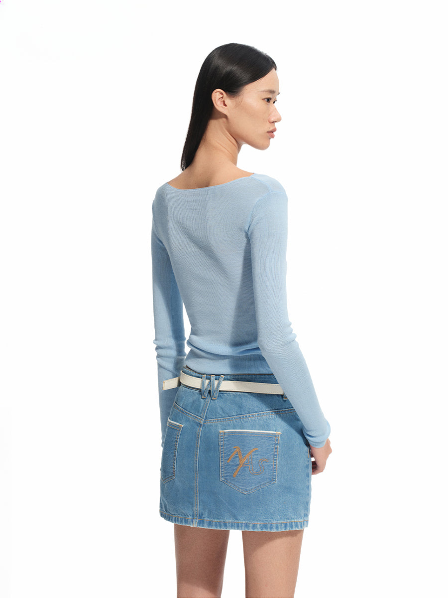 Denim Mid-rise Straight Pencil Skirt - CHINASQUAD