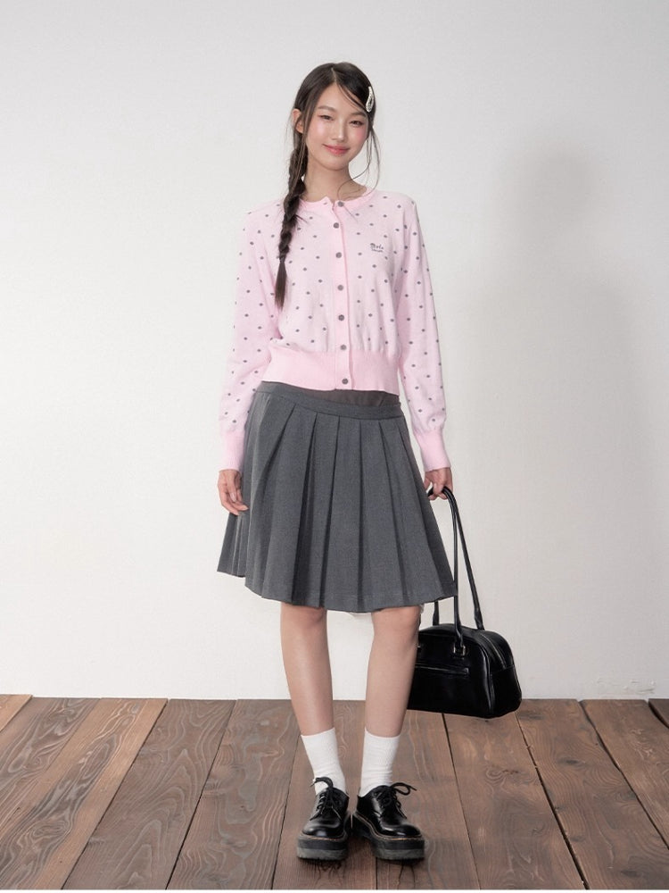 Polka Dot Jacquard Knit Cardigan