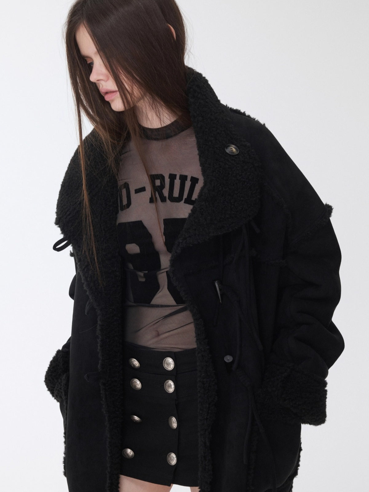 Velvet-Textured Sport Print Mesh Blouse