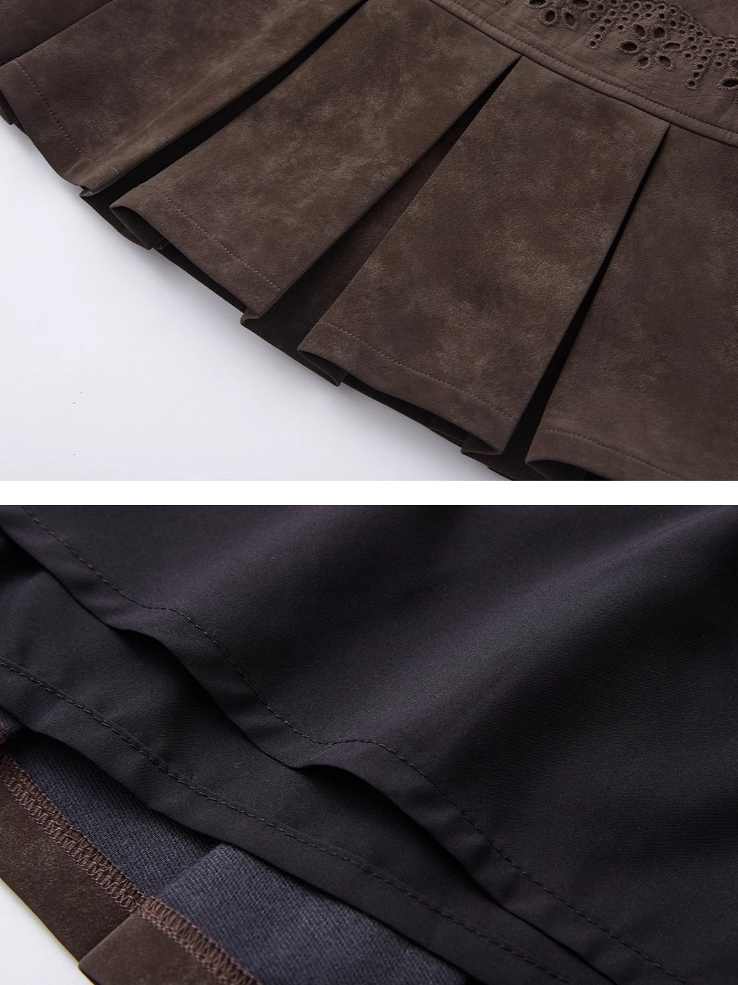 Lace-Trimmed Velvet Pleated Faux Leather Mini Skirt - CHINASQUAD