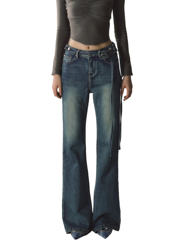 (Final Sale) Vintage Distressed Flared Denim Jeans - CHINASQUAD