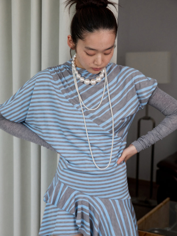 Blue-Gray Striped Irregular Patchwork Dress - CHINASQUAD