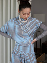 Blue-Gray Striped Irregular Patchwork Dress - CHINASQUAD