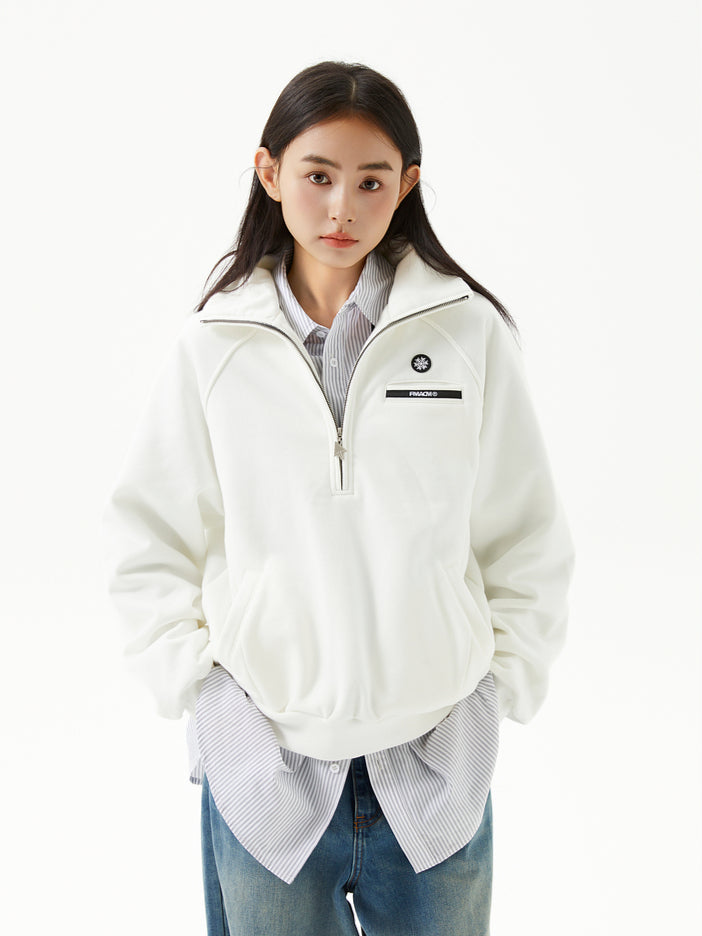 Half-Zip Stand Collar Loose Fit Fleece Sweatshirt - CHINASQUAD
