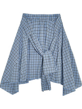 Blue Checkered Irregular Tie-Waist Skirt - CHINASQUAD