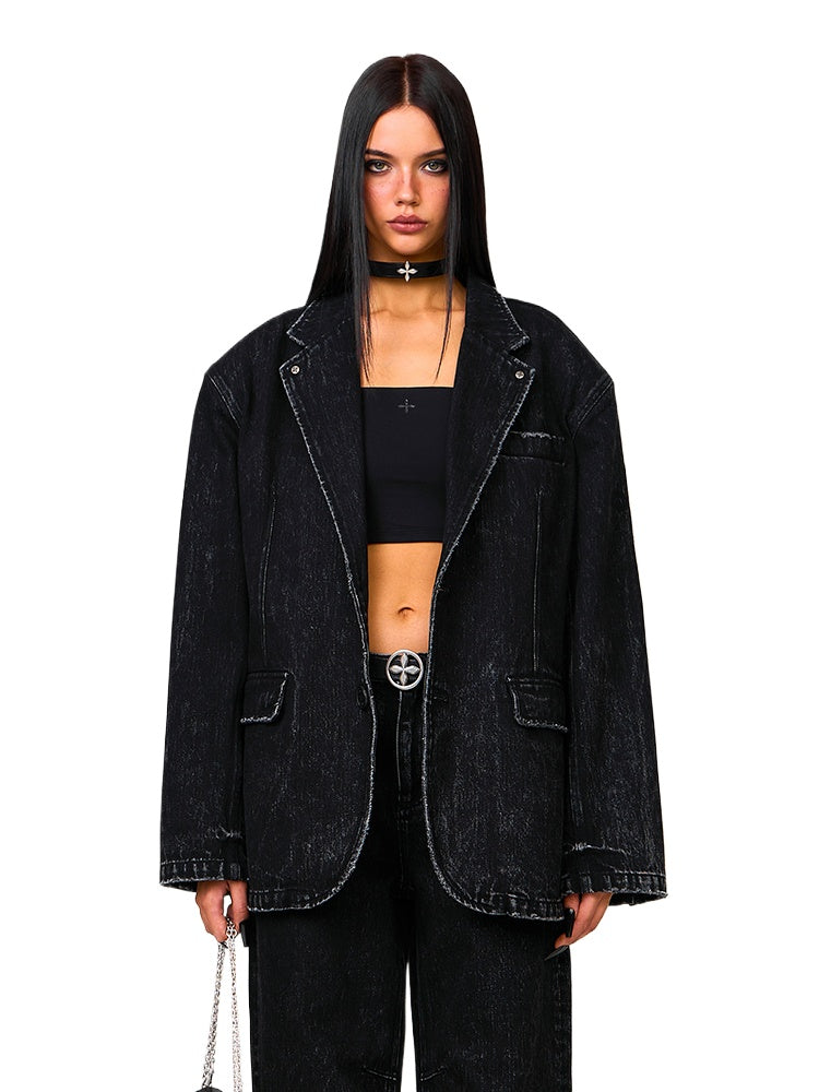 Compass Wild Studded Denim Blazer - CHINASQUAD