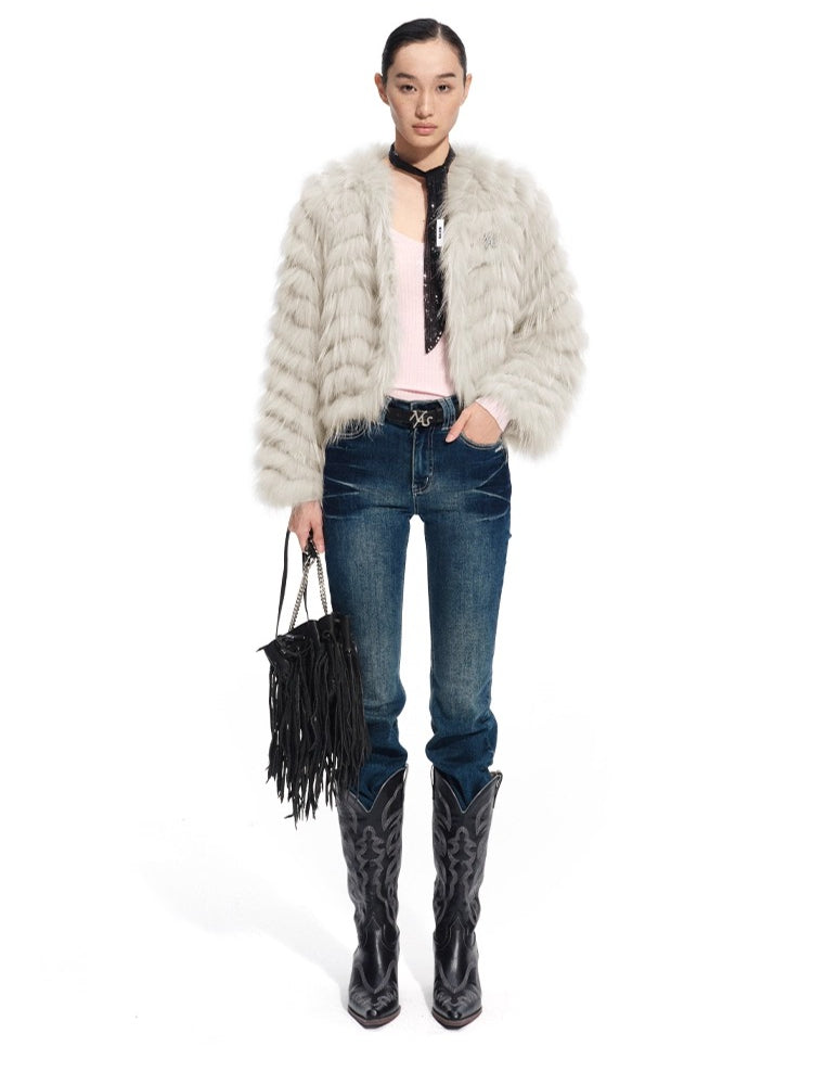 Bordeaux Raccoon & Rabbit Fur Jacket
