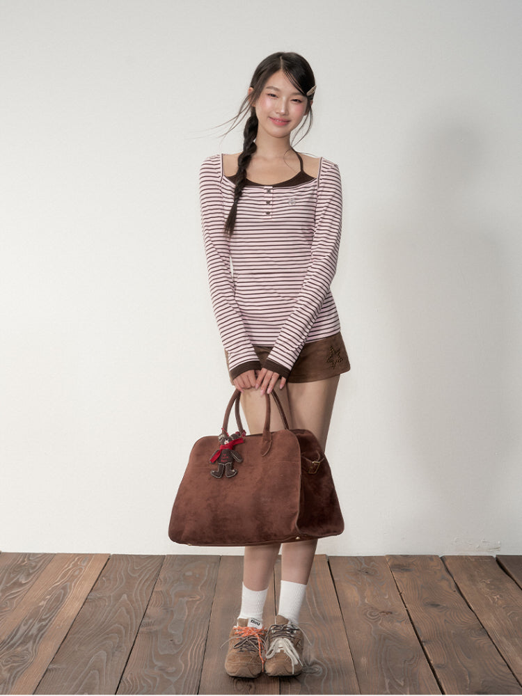 Two-piece Look Striped Hooded Tee - CHINASQUAD