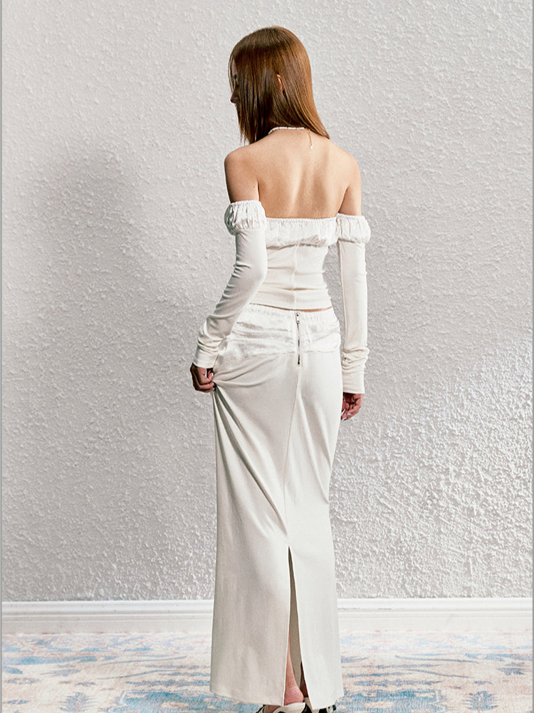 Detachable Puff Sleeve Strapless Top & Skirt Set - CHINASQUAD