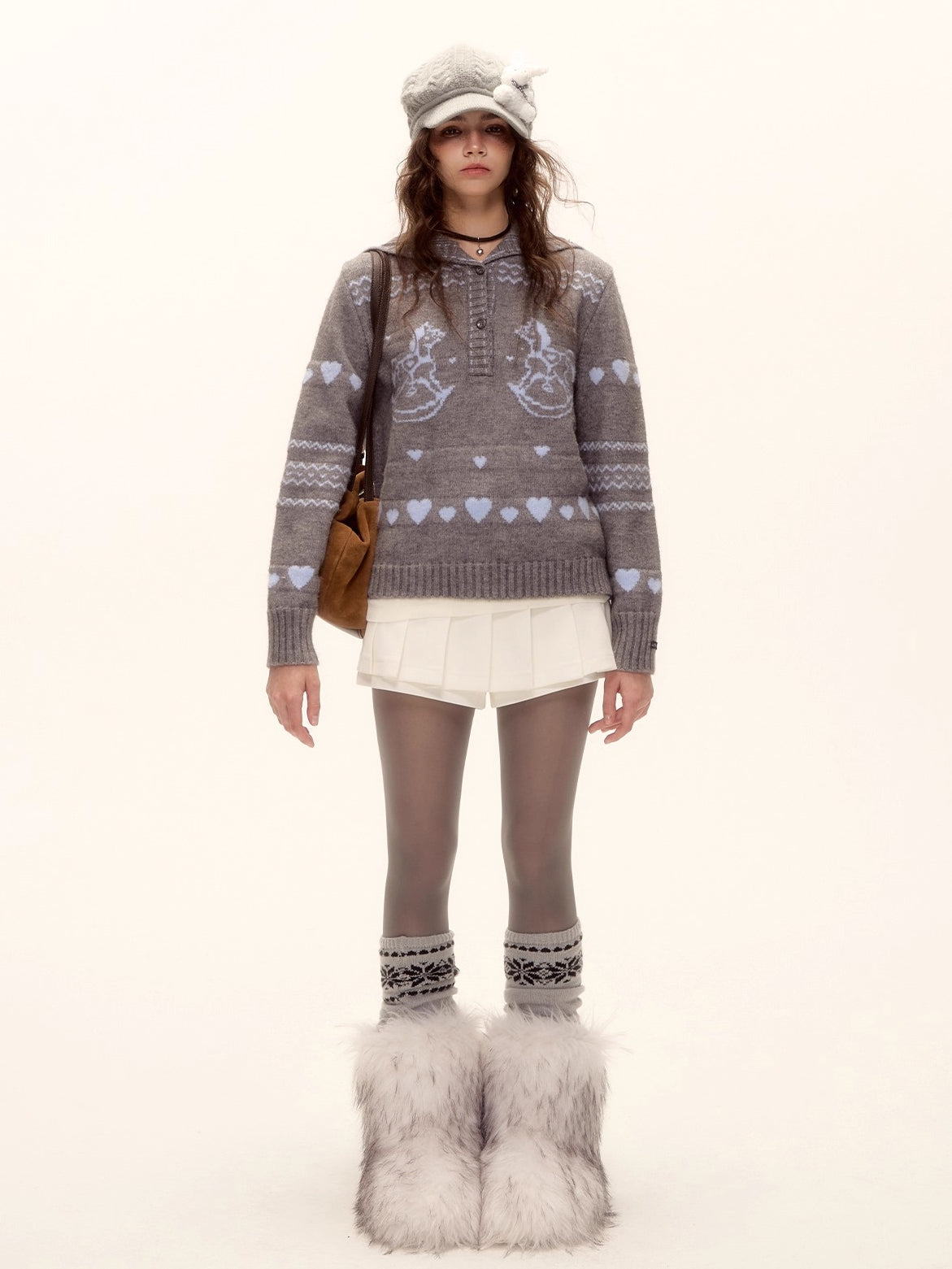 Mohair Blend Pleated Mini Skirt