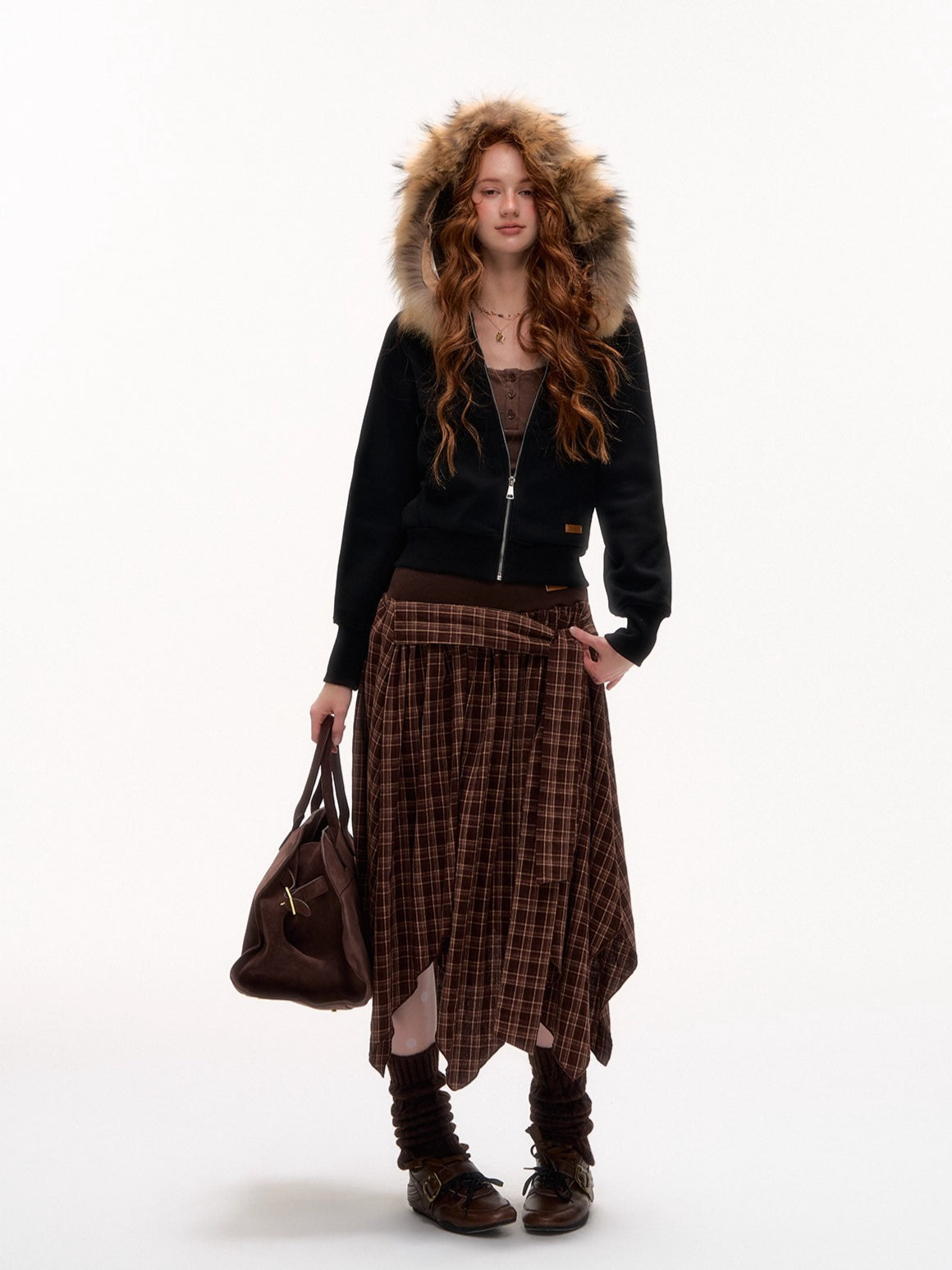 Vintage Faux Fur Collar Fitted Short Jacket - CHINASQUAD