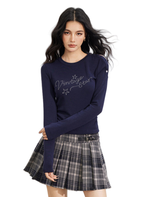 Rhinestone Star Fitted Long Sleeve T-Shirt - CHINASQUAD