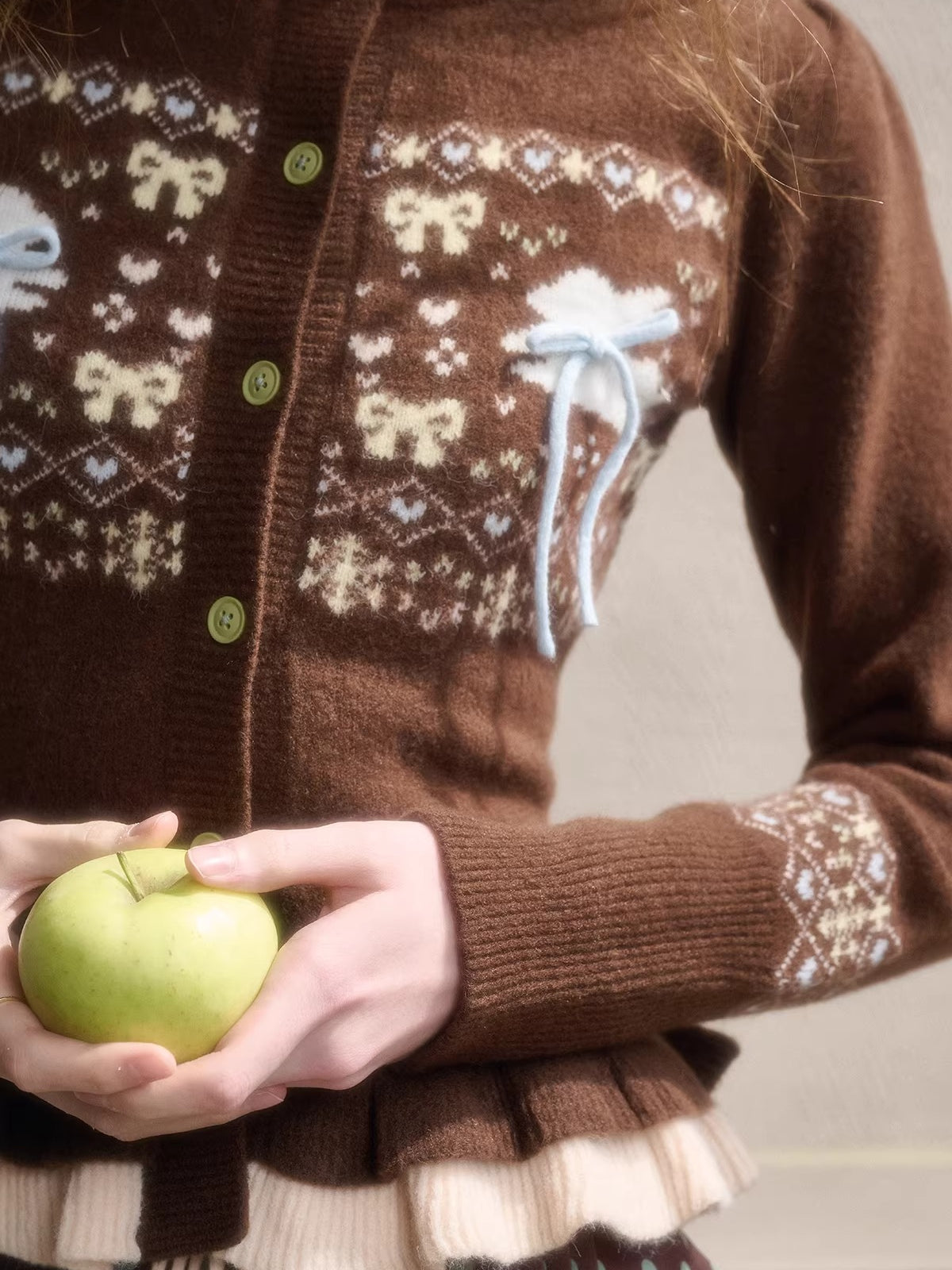 Fair Isle Knit Cardigan & Polka Dot Skirt Set
