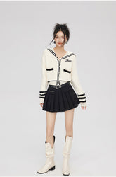 Black & Off-white Patchwork Lapel Sweater - CHINASQUAD