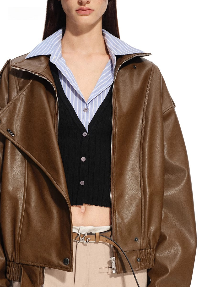 "Rose Series" Oversized Collar Faux Leather Jacket - CHINASQUAD