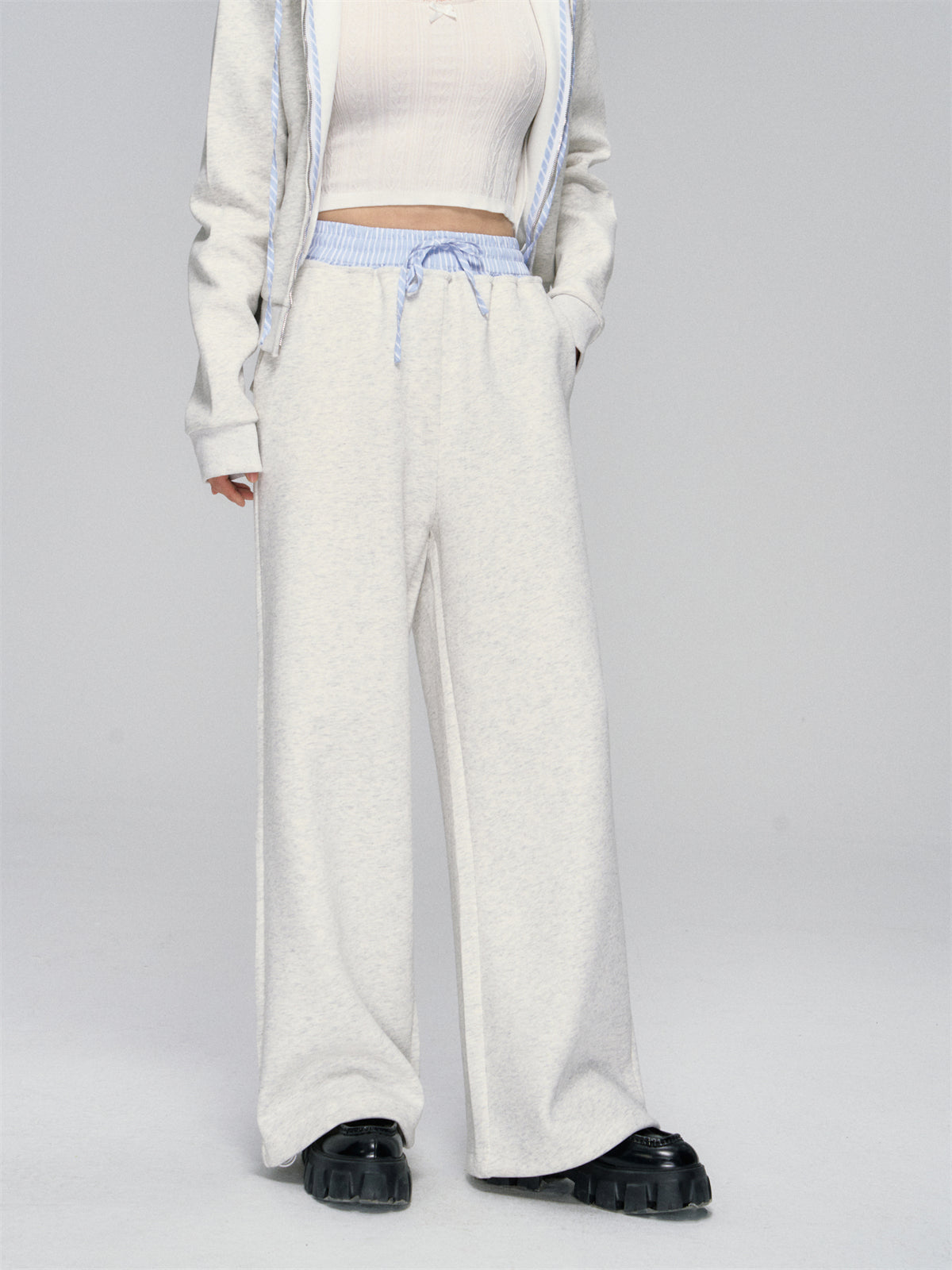 Striped Contrast Waist Wide-Leg Pants - CHINASQUAD