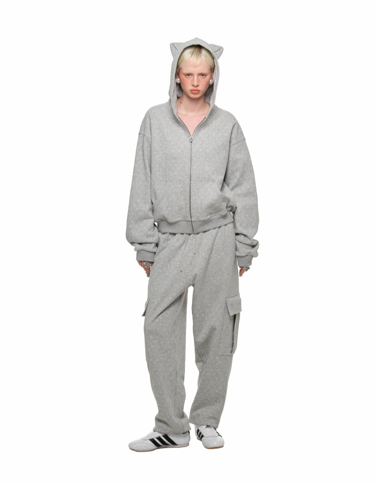 Cat Paw Polka Dot Hooded Cardigan Set - CHINASQUAD