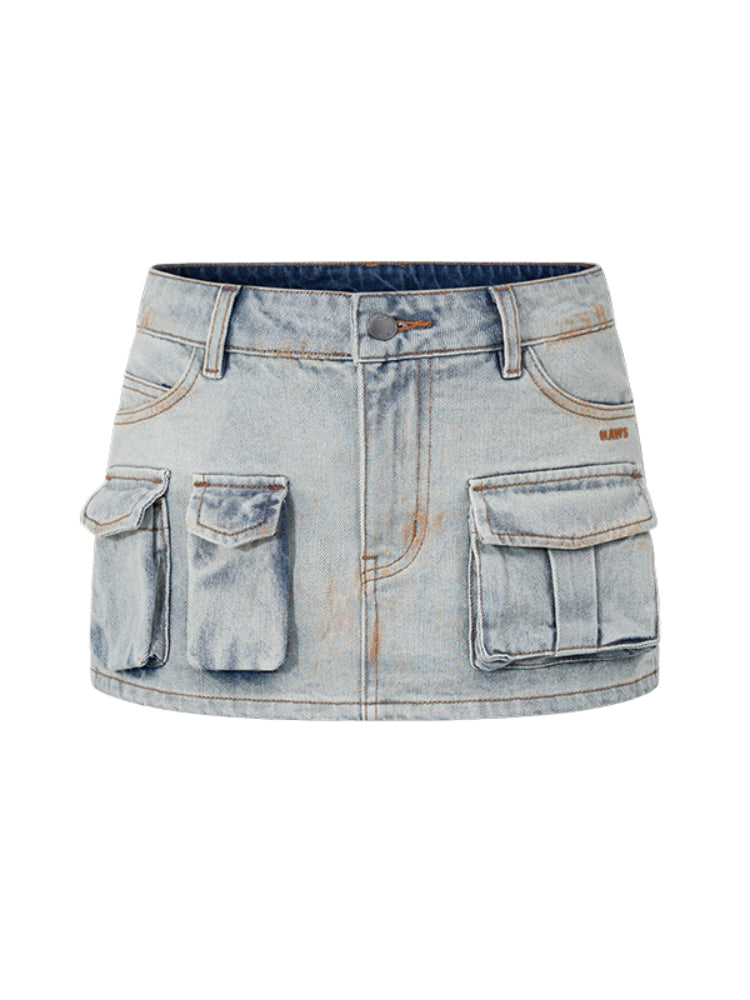 Asymmetric Low - Waist Denim Mini Skirt - CHINASQUAD