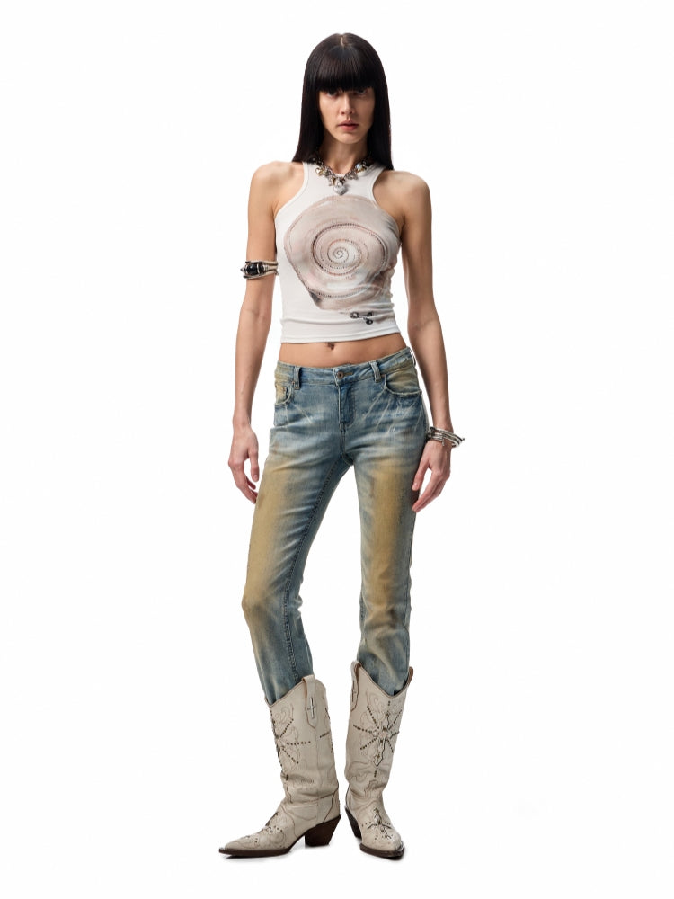 Floral Print Rhinestone Vest - CHINASQUAD