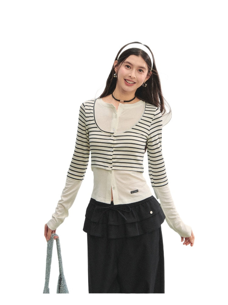 Striped Two-piece Contrast Color Cardigan - CHINASQUAD