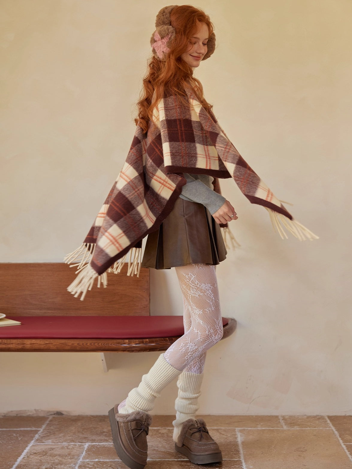 Vintage Plaid Fringe Shawl Scarf