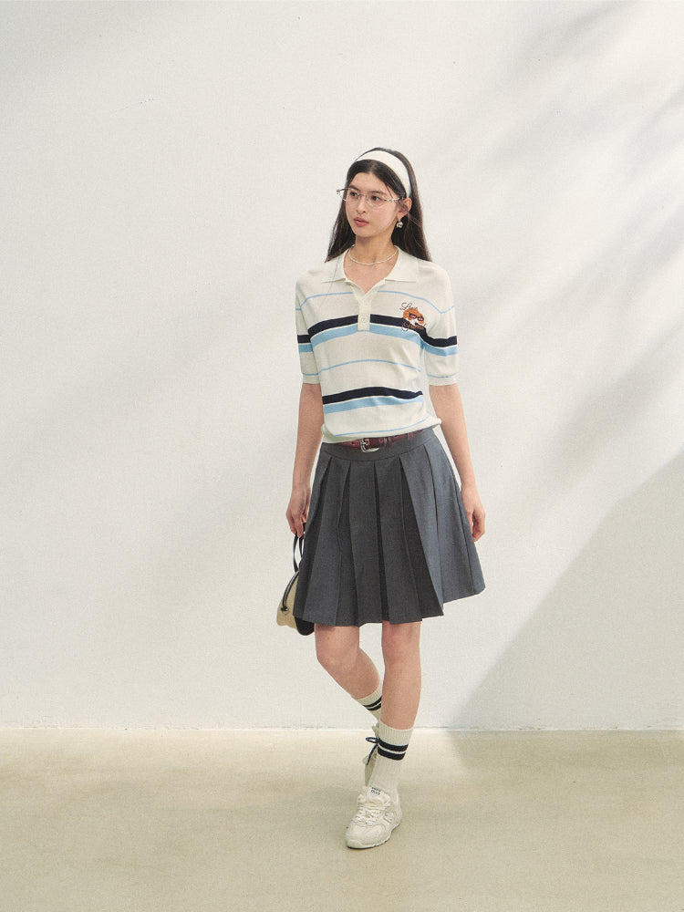 Fake Two-piece Printed Belted Pleated Skirt - CHINASQUAD