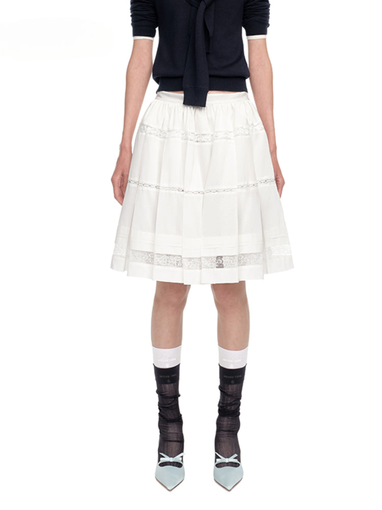 Lace Splicing Pleated Skirt - CHINASQUAD