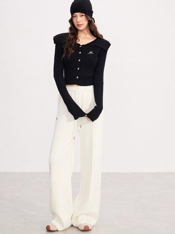 Fleece-Lined Soft-Knit Wide-Leg Pants