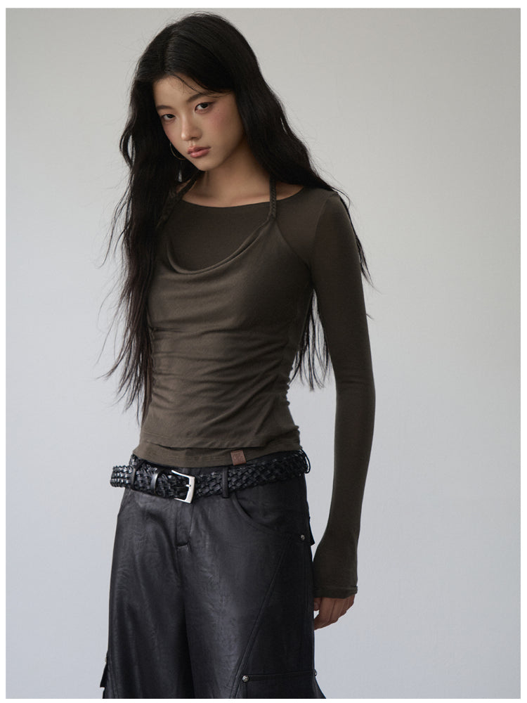 Fake Two-Piece Knit Long-Sleeve Blouse - CHINASQUAD