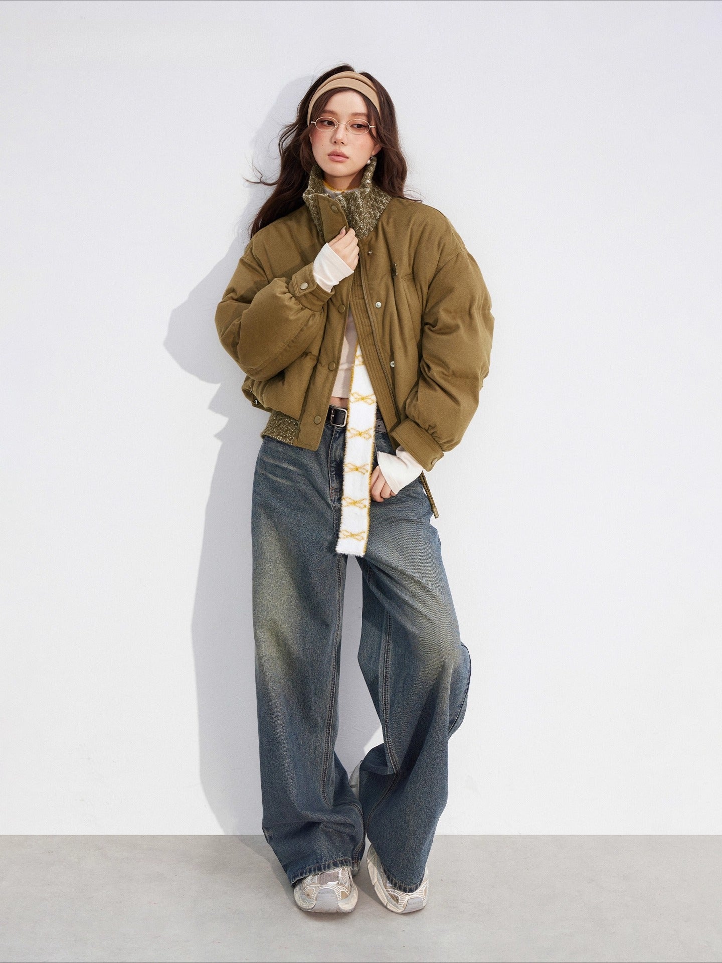 Leather-Patch Wide-Leg Cotton Jeans - CHINASQUAD