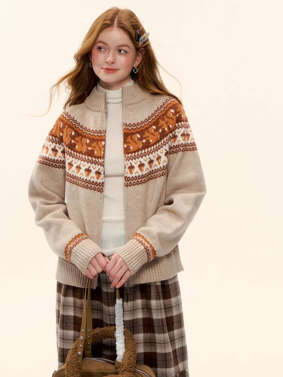 Zip-Up Wool-Blend Knit Cardigan