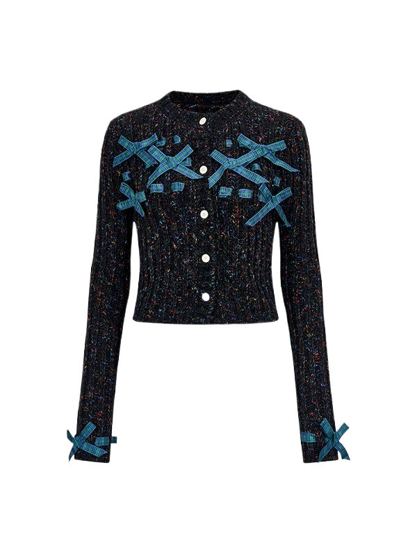 Bowknot Knit Cardigan & Hat & Scarf Set - CHINASQUAD