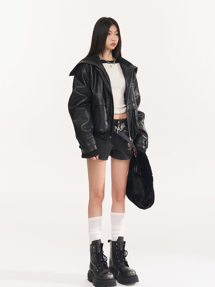 Black Herringbone Multi-Pocket Straight Shorts - CHINASQUAD
