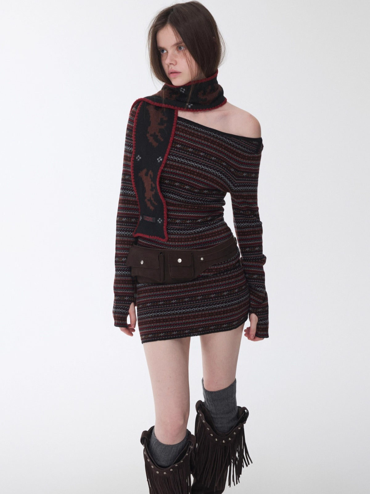 Fair Isle Pony Jacquard Knit Scarf