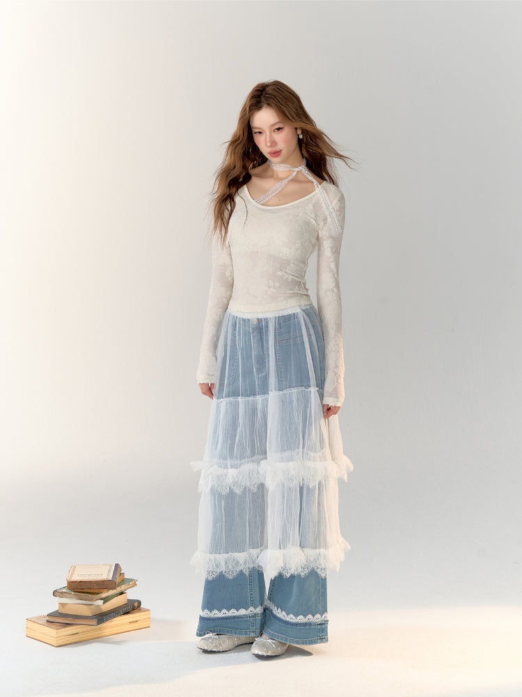 Lace Band Straight-leg Denim Jeans - CHINASQUAD