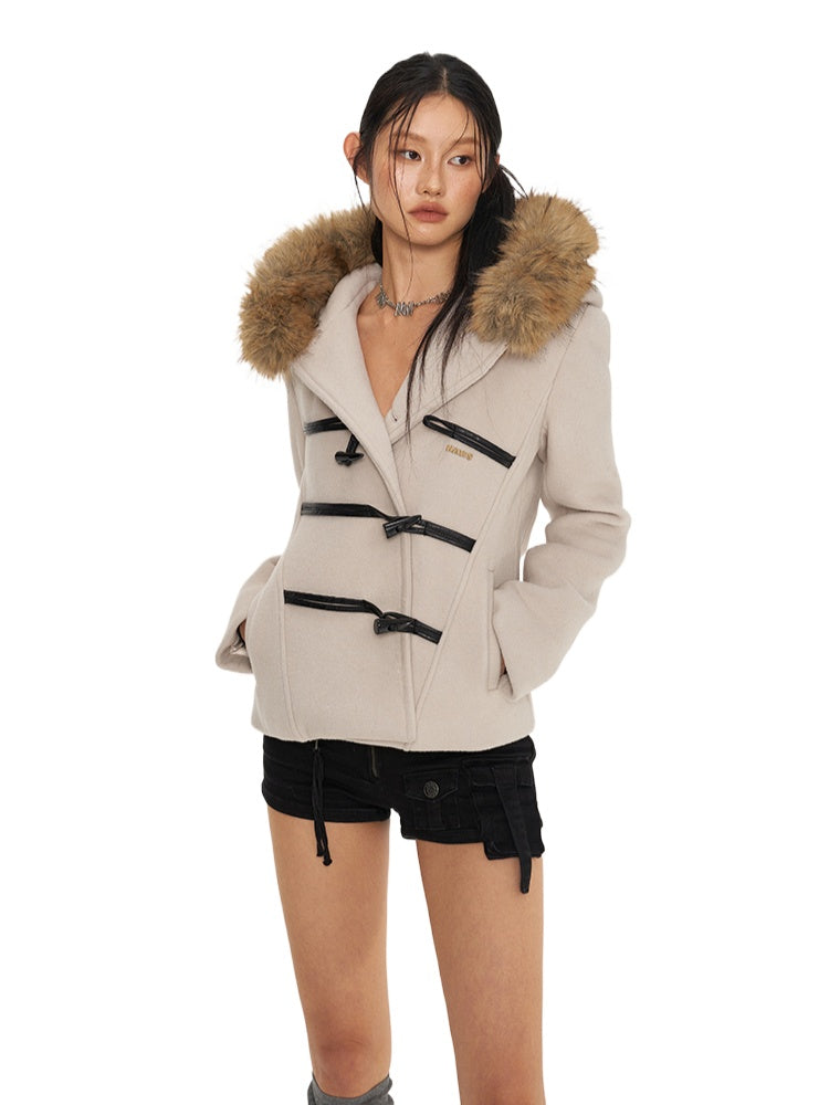 Black & Oatmeal Wool Toggle Coat - CHINASQUAD