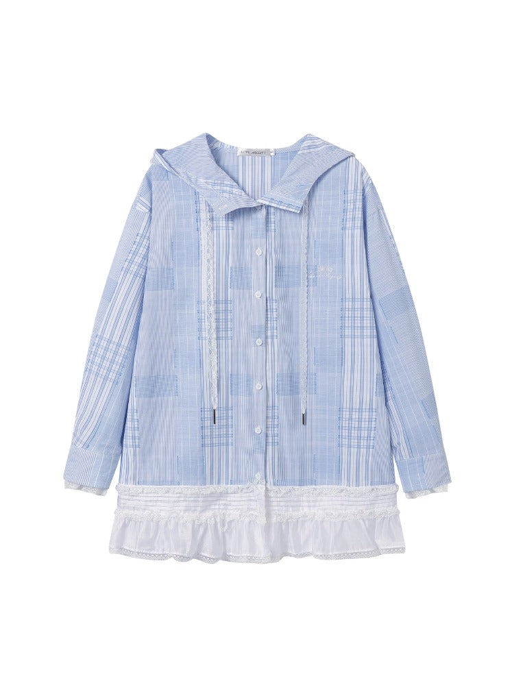 Plaid Lace-Trimmed Hooded Shirt Jacket