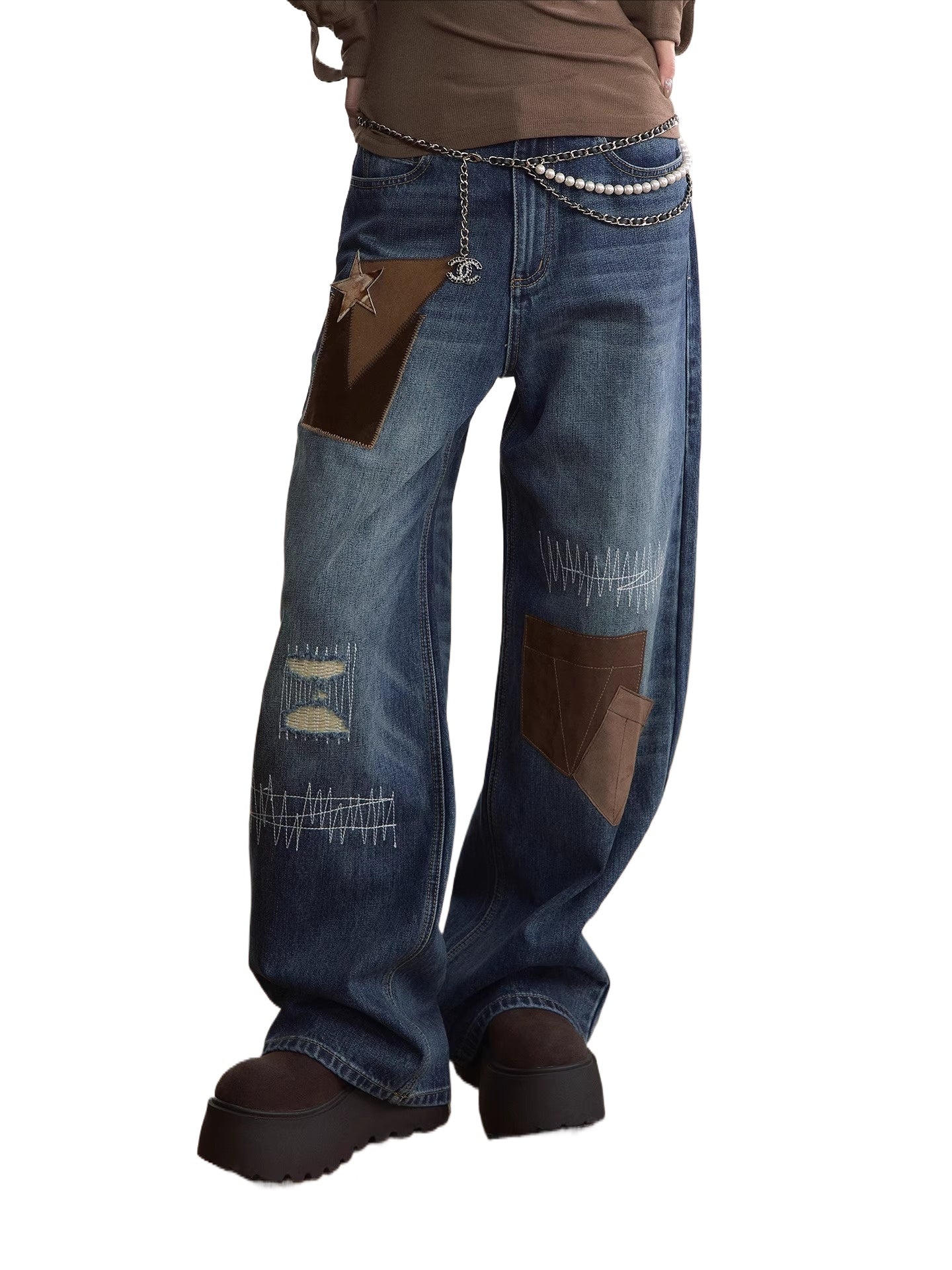 Nomad Patchwork Contrast Denim Jeans - CHINASQUAD